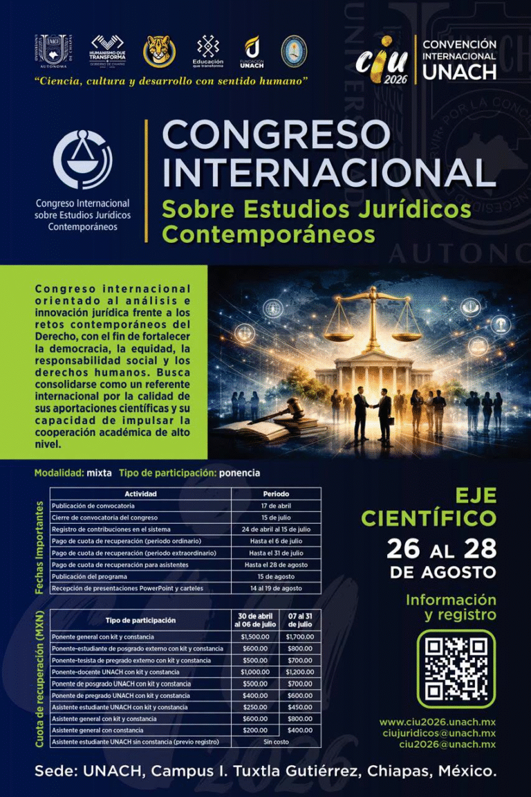 UNACH abre convocatoria para Congreso Internacional sobre Estudios Jurídicos Contemporáneos
