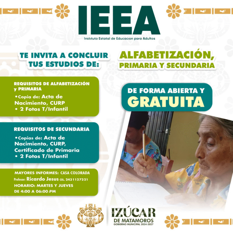 Gobierno de Izúcar de Matamoros impulsa educación gratuita para personas adultas