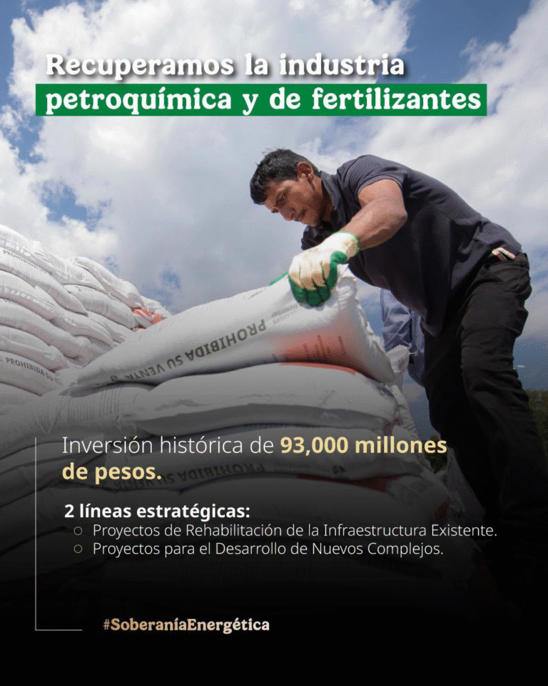 Pemex impulsa recuperación de la petroquímica y fertilizantes con inversión de 93 mil millones de pesos