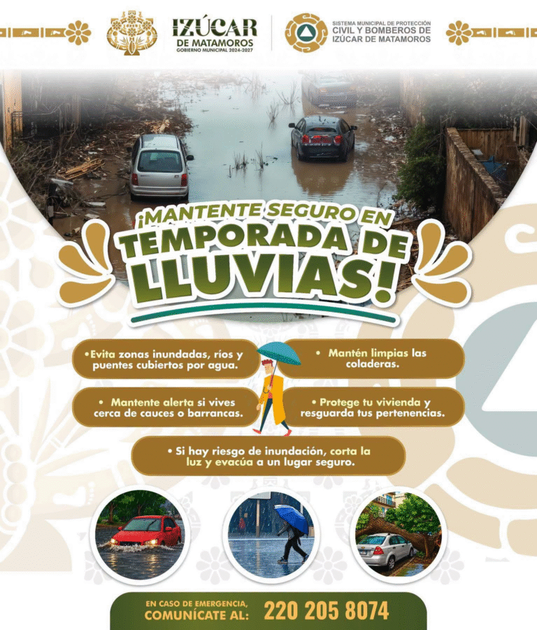 Exhorta Gobierno de Izúcar de Matamoros a reforzar medidas preventivas durante la temporada de lluvias