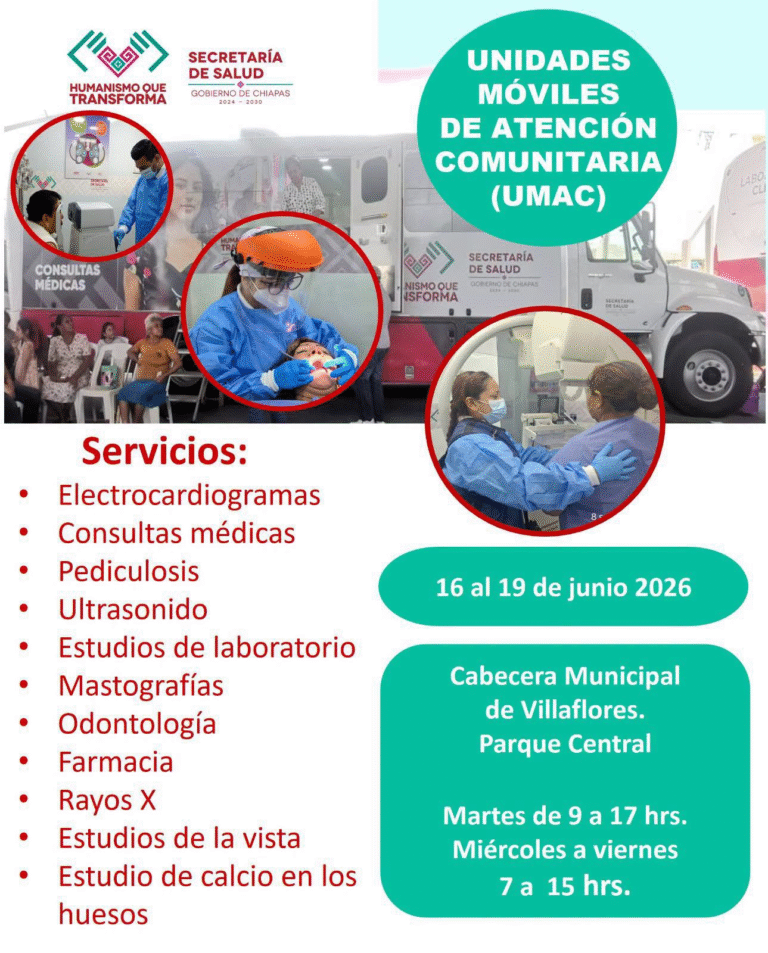 UMAC brindará atención a la población de Villaflores del 16 al 19 de junio