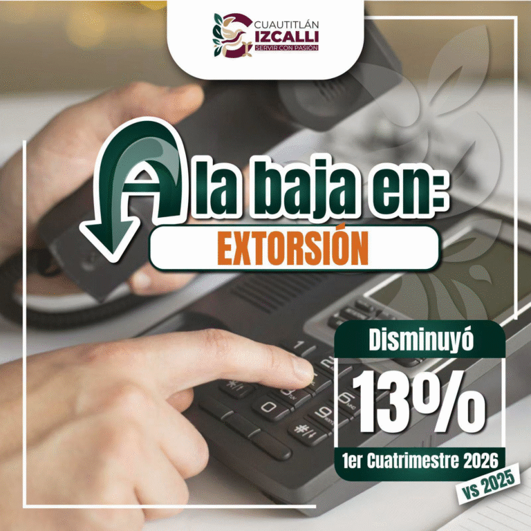 Cuautitlán Izcalli reduce 13% los casos de extorsión durante 2026