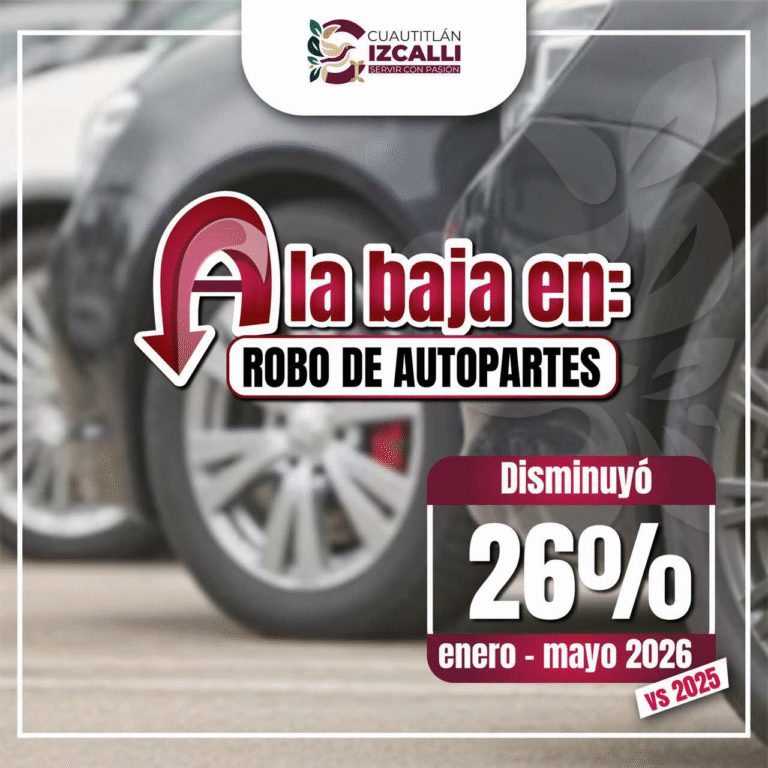 Cuautitlán Izcalli reduce 26 % el robo de autopartes durante los primeros cinco meses de 2026