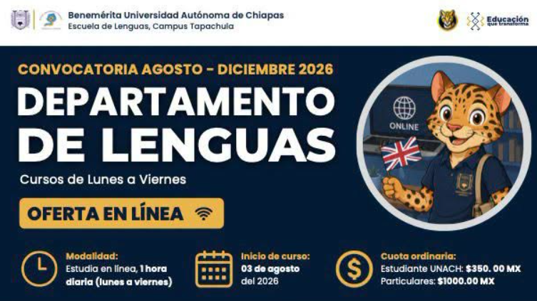 UNACH abre inscripciones para cursos de inglés en línea del ciclo Agosto-Diciembre 2026