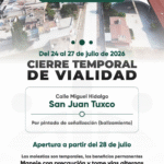 Cierran temporalmente calle Miguel Hidalgo en San Juan Tuxco por trabajos de señalización