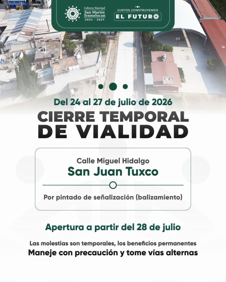 Cierran temporalmente calle Miguel Hidalgo en San Juan Tuxco por trabajos de señalización