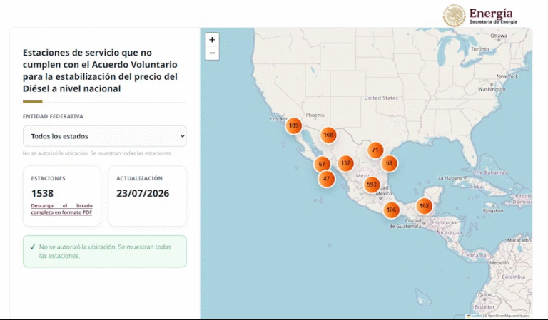 Gobierno de México habilita mapa para identificar gasolineras que no respetan acuerdo sobre precio del diésel