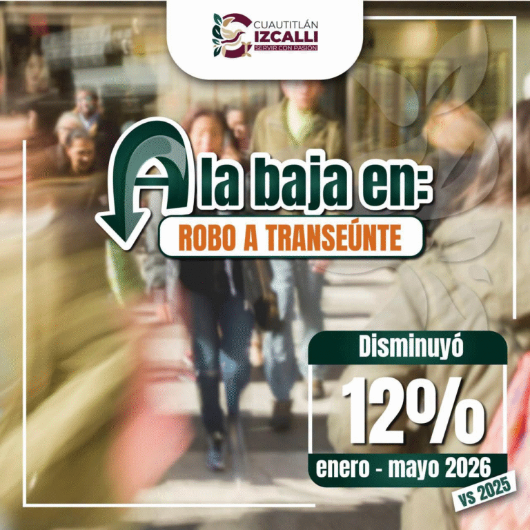 Cuautitlán Izcalli registra reducción del 12% en robo a transeúnte